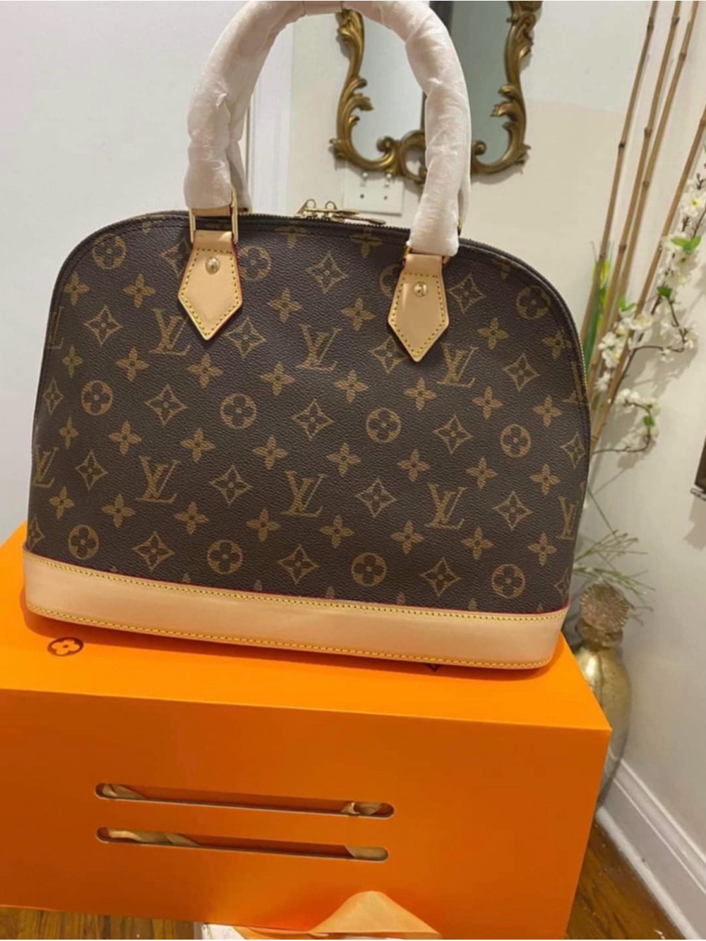 Louis Vuitton Brown Monogram Satchel with Natural Trim